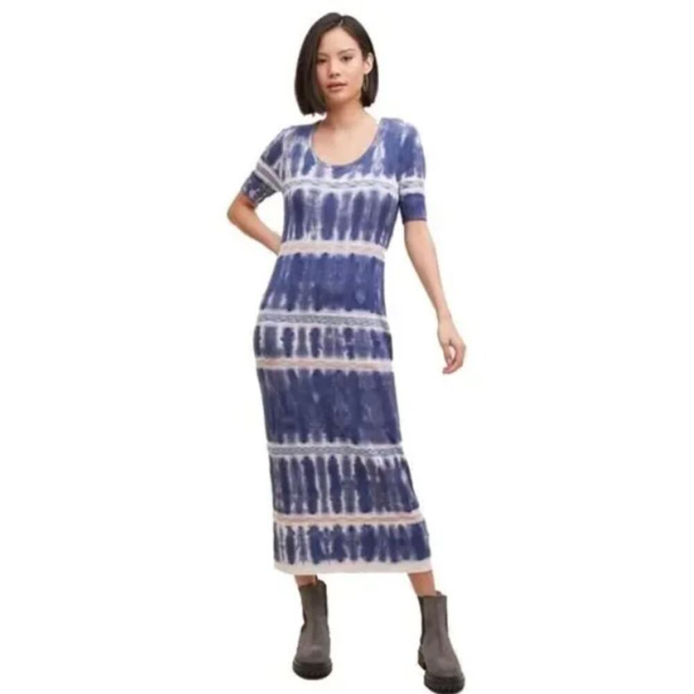 Anthropologie Blue White Kato Tie Dye Short Sleeve Midi Dress Women size Medium - Picture 12 of 12